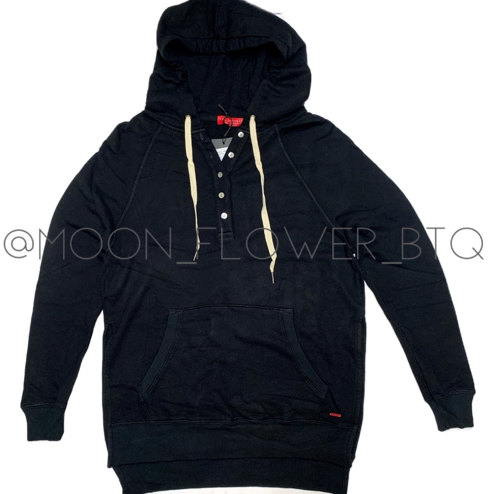 n:Philanthropy Black Button Front Hoodie Shell Buttons Kangaroo Pocket NWT - Picture 2 of 8